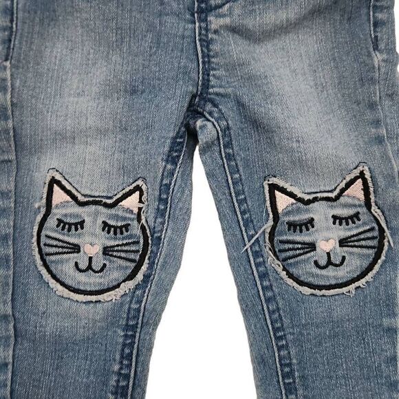 Cat & Jack Baby Skinny Jeans with Pink Waistband and Kitty Knees - Size 12 Month - Picture 3 of 6